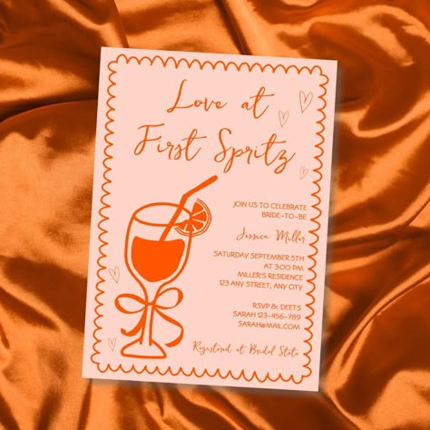 Love At First Spritz Hand Drawn Bridal Shower Happy Hour Bridal Shower Theme, Pool Party Bridal Shower Theme, Aperol Bridal Shower Theme, Love At First Spritz Bachelorette, Love At First Spritz Bridal Shower Theme, Cute Bridal Shower Themes, Italian Bachelorette Party Theme, Aperol Spritz Bridal Shower Theme, Aperol Spritz Party Theme