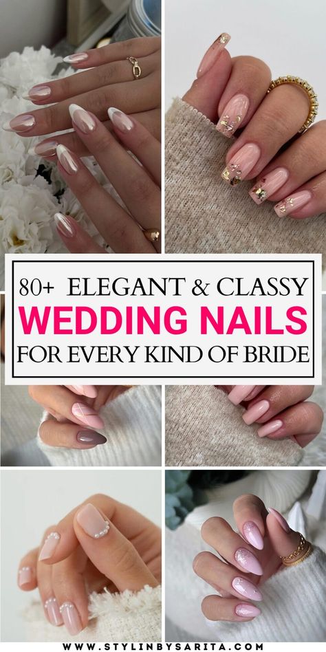 80+ ELEGANT WEDDING NAILS FOR BRIDES - Stylin by Sarita Wedding Nails For Bride Fall, Wedding Day Nails For Bride Bridal, Wedding Day Nails For Bride, Wedding Nails Elegant, Short Bridal Nails, Nail Designs For Brides, Bridal Nail Ideas, Classy Wedding Nails, Nails For Brides