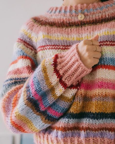 Stash Buster Sweater Knitting Patterns, Home Knitted Sweater, Scrap Knitting Sweater, Knit Sweater Colorful, Scrap Sweater Knit, Scrap Yarn Sweater Knit, Scrap Knitting Projects, Colorful Knitted Sweaters, Scrap Yarn Knitting Projects