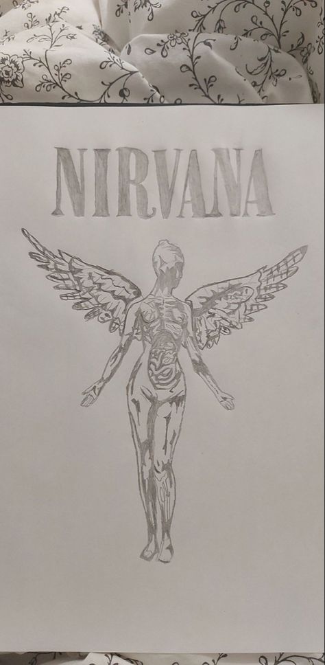 Sketchbook Easy Drawings, Simple Angel Drawing Sketch, Art Sketches Angel, Nirvana Painting Easy, Nirvana Angel Drawing, Nirvana In Utero Drawing, Cool Things To Draw On Your Arm, Nirvana Drawing Easy, Rip Drawing Ideas Easy