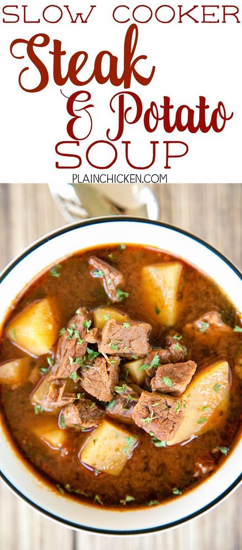 Steak And Potato Soup, Steak Soup, Homemade Potato Soup, Slow Cooker Steak, Fall Crockpot Recipes, Steak Potatoes, Crockpot Dinners, Beef Meat, Protein Meals