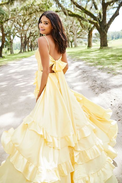 Sherri Hill - 52834 Crisscross Bodice Ruffled High Low Gown Yellow Prom Dresses, Prom Glam, Yellow Prom, Ruffle Prom Dress, High Low Gown, Yellow Dresses, Prom Dresses Yellow, Sherri Hill Prom Dresses, Prom Dress Stores