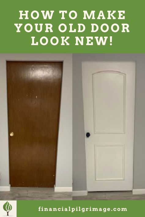 You don't have to replace your current doors to make them look high-end. This is how we made updates an old wood door for less than $100! Wooden Door Update, Refresh Old Doors, How To Make A New Door Look Old, Old Door Renovation, Upgrade Old Doors Diy, Updating Old Doors, Chalet Remodel, How To Refinish Old Wood Doors, Cabin Update