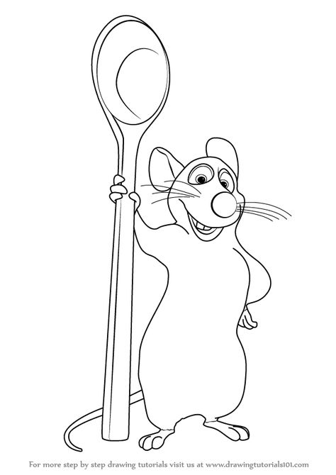 Remy is the protagonists of the series and he is a rat who simple loves food and its quality. He is not a typical rat and he is more like a human - be it body language or emotions. Remy Ratatouille Coloring Page, Remy The Rat Drawing, Ratatouille Disney Drawing, Ratatouille Movie, Ratatouille Disney, Cartoon Rat, Cartoon Coloring Pages, Disney Coloring Pages, Hand Art