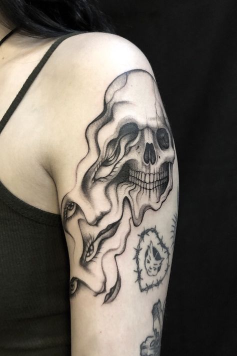 By ADAM VU NOIR | Jul 9th 2018 | 598652 Grunge Half Sleeve Tattoo, Forearm Tattoo Women Grunge, Big Grunge Tattoos, Trippy Shoulder Tattoos, Alternative Tattoo Ideas Grunge, Dark Grunge Tattoos, Distorted Face Tattoo, Unique Grunge Tattoos, Edgy Tattoos Women