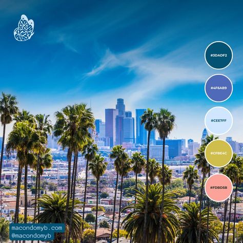 The Colors Behind Our Story: Part 3 — Captured here is the essence of Los Angeles, where the city’s heartbeat syncs with the skies above. A palette drawn from the City of Angels, reflecting endless possibilities under the SoCal sun. #LAPalette #CityOfAngels 🌇🌴🌇🌴 Los colores detrás de nuestra historia: Parte 3 — Aquí capturamos la esencia de Los Ángeles, donde el latido de la ciudad se sincroniza con los cielos. Una paleta tomada de la Ciudad de Ángeles, reflejando posibilidades infinitas b... Los Angeles Color Palette, La Color, Blue Skye, Palette Blue, La Colors, Marketing Branding, Blue Colour Palette, City Of Angels, Brand Marketing