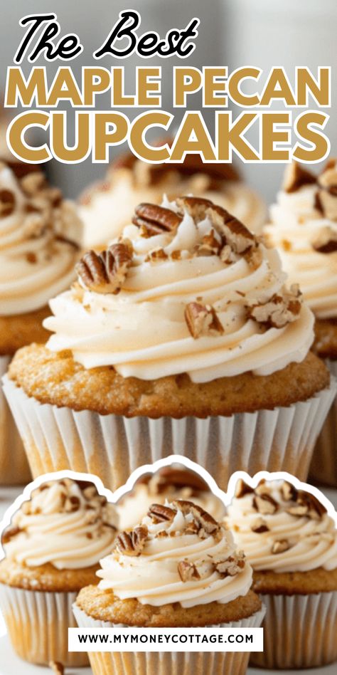 Rich, nutty, and full of cozy flavors! These maple pecan cupcakes are a delicious combination of sweet maple syrup and crunchy pecans. Perfect for fall baking, holiday gatherings, or a simple weekend treat! Soft, fluffy, and topped with the most irresistible frosting. Save this must-try cupcake recipe for a warm and comforting dessert!

Spring Dessert Ideas, Spring Food Recipes, Spring Bake Sale, Spring Cakes, Spring Cake Recipes, Spring Dessert Recipes, Spring Cupcakes, Spring Cupcake Recipes Spring Cupcake Ideas, Spring Baking Recipes, Pecan Cupcakes, Cupcakes Pastel, Buttercream Designs, Spring Cupcakes, Baking Holiday, Spring Baking, Floral Cupcakes