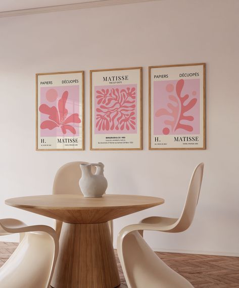 Mattise Prints Pink, Matisse Set Of 3, Print Out Wall Art Aesthetic Pink, Matisse Wall Art Prints, Matisse Wall Prints, Set Of 3 Wall Art Bedroom, Matisse Prints Bedroom, Matisse Poster Print, Set Of 3 Prints Wall Art