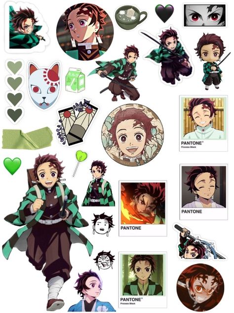 Tanjiro Stickers Printable, Anime Sticker Pack Printable, Demon Slayer Journal, Kny Stickers, Demon Slayer Stickers, Anime Paper, Anime Printables, Scrapbook Stickers Printable, Tanjiro Kamado