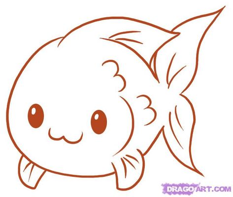 cute and easy to draw | how to draw a fish step 5 Cute Fish Drawing, Easy Fish Drawing, Draw A Fish, Kawaii Fish, Simple Face Drawing, Easy Animal Drawings, Drawn Fish, Sweet Drawings, Fish Drawing