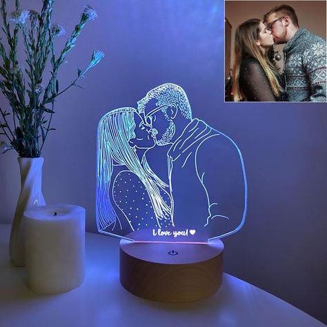 The portrait for the lamp is 100% HAND DRAWN by our designer, who takes into consideration all your requirements. Our product is a unique night lamp that is made with love and care in every detail. This lamp is fully personalized (you may put your text on the wooden base or change the text directly Harvey Mills, Photo Lamp, 3d Led Lamp, Unique Photo Gifts, Wood Anniversary Gift, Wood Anniversary, Led Night Lamp, Frame Light, 3d Photo