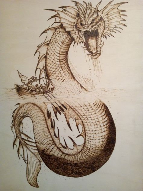 Dragon Wood Burning, Wolf And Lion, Snake Monster, Sea Monsters Drawing, Dragon Anatomy, World Serpent, Monster Tattoo, House Lannister, Serpent Tattoo