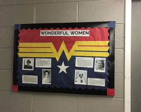 Women History Month Bulletin Board, Superhero Bulletin Boards, Library Bulletin Board Ideas, Staff Ideas, Ra Themes, Bulletin Boards Ideas, Ra Bulletins, Bullentin Boards, Library Bulletin Board