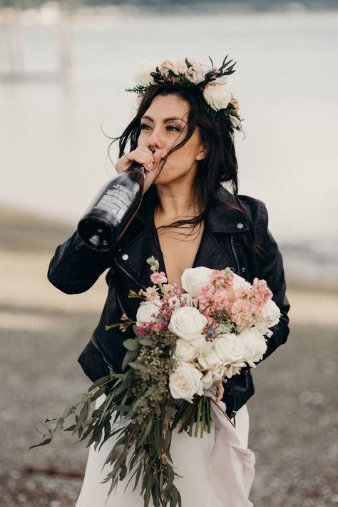 Romantic & Edgy Styled Coastal Elopement on Fox Island | Fox Island Styled Shoot Coastal Elopement, Edgy Bridal, Crazy Wedding, Edgy Wedding, Rock Wedding, Goth Wedding, Dark Wedding, Brides Magazine, Gothic Wedding