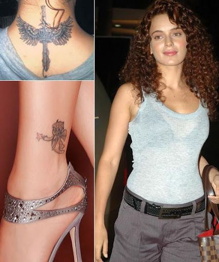 TattooIdeasArt.com - Great Tattoo Design on Kangana Ranaut Warrior Angel Tattoo, Fashionable Tattoos, Celebrity Tattoos Women, Kangna Ranaut, Warrior Angel, Princess Tattoo, Long Gown Design, Kangana Ranaut, Angel Tattoo Designs