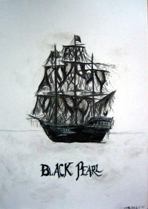 pirates of the caribbean black pearl tattoo - Yahoo Image Search Results Black Pearl Tattoo Design, Black Pearl Pirates Of The Caribbean, Pirates Of The Caribbean Ship Drawing, The Black Pearl Tattoo, Pirates Of The Caribbean Sketches, Pirates Of The Caribbean Black Pearl, Up Is Down Pirates Caribbean, Black Pearl Ship Tattoo, Pirates Of The Caribbean Painting