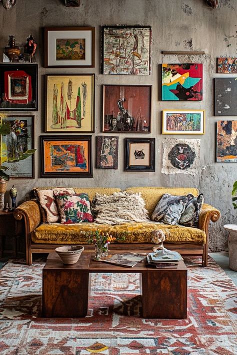 Eclectic Home Style, Eclectic Gallery Wall Layout, Anthropologie Aesthetic Home, Vintage Eclectic Living Room, Eclectic Living Rooms, Modern Vintage Living Room, Classical Decor, Lounge Wedding, Eclectic Apartment