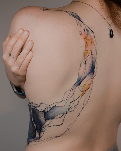 Big abstract tattoo + coverup 🌿 2 sessions, lines are already healed. Photo “before” is in the end #tattoobelgrade #belgradetattoo Back Line Work Tattoo, Mastectomy Scar Tattoo Flat, Abstract Back Tattoo, Mastectomy Scar Tattoo, Mastectomy Scars, Tattoo Coverup, Scar Tattoo, Work Tattoo, Line Work Tattoo