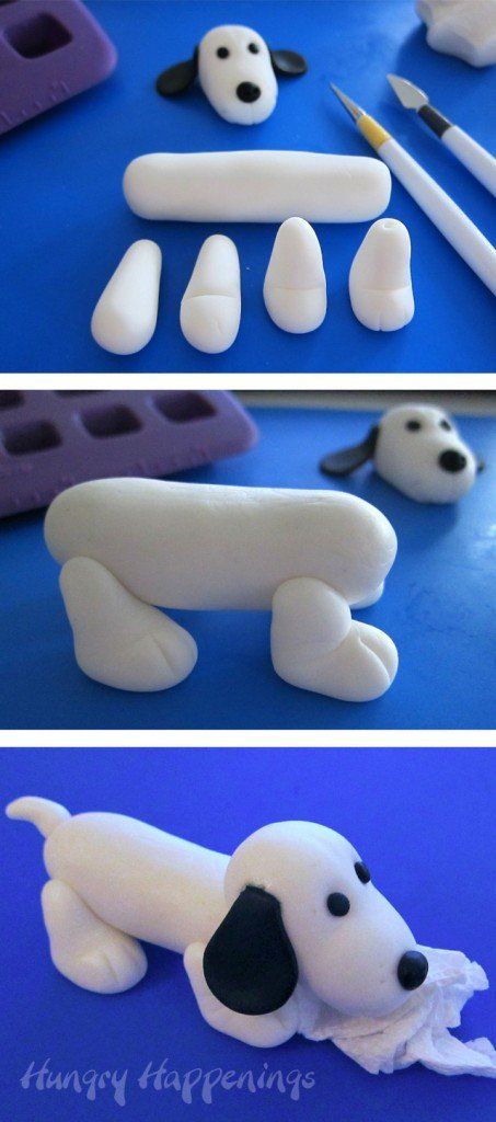 Air Dry Clay Dog Easy, Easy Clay Dog Step By Step, Fondant Dog Tutorial, Clay Dog Easy, Dog Clay, Fondant Dog, Puppy Cake, Dog Cake Topper, Fondant Animals