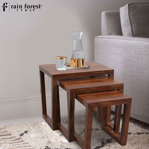 Bring #home this nested #stool cum #coffee #table set #online at Rainforest Italy and experience #sheer joy. Visit Us:- https://goo.gl/6kY9Jn #rainforestitaly #furniture #homefurniture #wooden #lifestyle #decor #homedecor #interior #table #unusualdesigns #onlinebuy #sidetable #livingroomshine #coffee #coffeetable Coffee Table Design Modern, Luxury Coffee Table, Sheesham Wood, Stool Design, Wooden Coffee Table, Coffee Table Books, Coffee Table Setting, Coffee Table Design, Decorating Coffee Tables