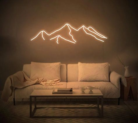 Sign Aesthetic, Wall Art Light, Mountain Wall Decor, Neon Led Sign, Neon Sign Art, Led Wall Art, Light Wall Art, Over The Bed, Neon Sign Bedroom