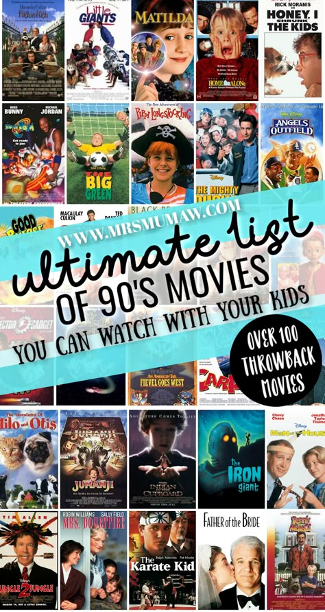 Summer Movie List For Kids, Classic Movies For Families, Popular Movies From The 90s, Kids Movies From The 90s, All Things 90s, Best Family Movies On Netflix Right Now, Disney Channel Original Movies List, 90s Movie List, Best Movies For Family Movie Night