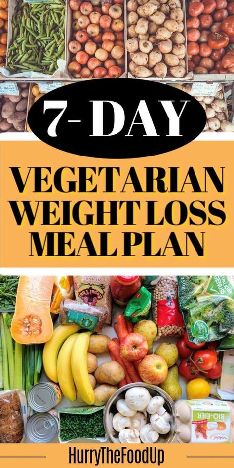 Is it possible to lose weight on a vegetarian diet? HurrytheFoodUp says, "Heck yeah it is!" That’s good news, isn’t it? Even better, you’ve come to the right place. This guide sets you up for the free 7-Day Vegetarian Weight Loss Meal Plan including a grocery list to make it easy to get started! #weightloss #weightloss #menuplanning #healthy #mealplan #vegetarian Veggie Meal Plan, 1200 Calorie Diet Meal Plans, Vegetarian Meal Plan, Vegetarian Diet Plan, Heck Yeah, Vegetarian Diet, Vegetarian Recipes Healthy, Diet Meal Plans, Healthy Vegetarian