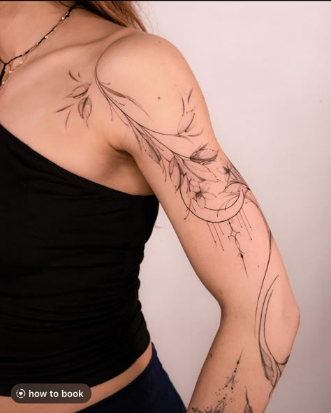 Ornamental Tattoo Sleeve Women, Back And Shoulder Tattoo, Women Arm Tattoos, Arm Shoulder Tattoo, Ornamental Tattoos, Thumb Tattoos, Whimsical Tattoos, Full Tattoo, Free Hand Tattoo