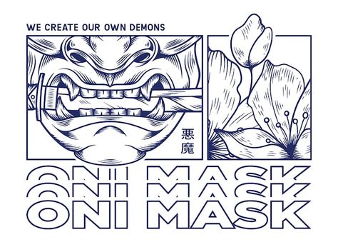 Japanese Demon Mask, Mask Illustration, Japanese Demon, Asian Interior Design, Chibi Marvel, Oni Mask, Illustration T Shirt, Shirt Design Inspiration, Skull Wallpaper