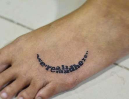 We're All Mad Here Tattoo, Movie Character Tattoos, Alice In Wonderland Tattoos, Caterpillar Tattoo, Mad Hatter Tattoo, Cat Eye Tattoos, Cheshire Cat Tattoo, Cute Foot Tattoos, Belle Tattoo