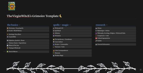 Notion Grimoire, Book Of Shadows Template, Digital Grimoire, Grimoire Book, Cultural Appropriation, Modern Witch, Notion Template, Magic Spells, My School