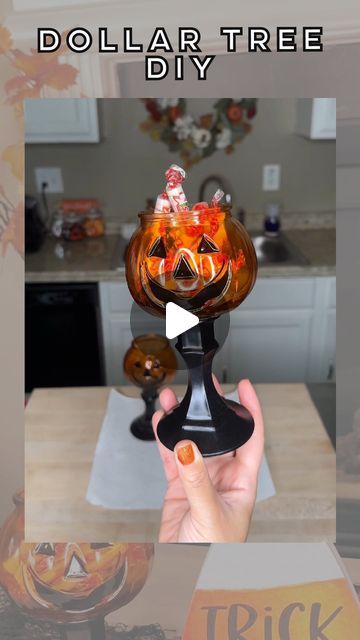 Pumpkin Candle Holders Diy, Wine Glass Pumpkin Candle Holders, Diy Halloween Candle Holders, Dollar Tree Candlesticks, Dollar Tree Pumpkin Candle Holder, Metal Pumpkin Candle Holder, Halloween Glass Candle Holder, Dollar Tree Halloween Decor, Pumpkin Tea Lights