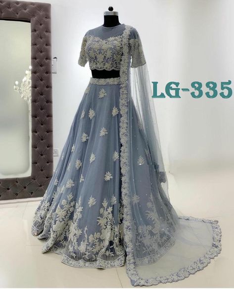 "NEW HOT DESIGN LAUNCED SPECIAL COLLECTION ON HEAVY NET EMBROIDERED WORK LEHENGA CHOLI SET CODE: LG-335 LEHENGA DETAIL FABRIC : Net FLAIR : 2.4 meter WORK : Embroidered work _Inner : Ultra satin _ Semi Stitched Up to 44\" Size (LENGTH : 42\") CHOLI DETAIL FABRIC : Net with inner WORK : Embroidered work Un-Stitched Net 0.80 Meter + silk 0.80 Meter inner Up to 46\" Size Available DUPATTA DETAIL _ Net Dupatta (2.2 mtr) _ Embroidered Lace work and moti work CARE INTRODUCTION:- HAND WASH/only dry and Lengha Dress, Grey Lehenga, Pakistani Lehenga, Indian Fits, Net Lehenga Choli, Indian Outfits Lehenga, Desi Fits, Inner Work, Desi Outfits