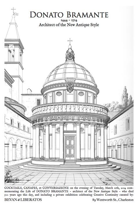 DONATO BTAMANTE Neoclassical Architecture Drawing, Academy Architecture, Donato Bramante, History Sketches, Old Summer Palace, Rome Italy Travel, Architecture Illustrations, Architectural Orders, Castle Illustration