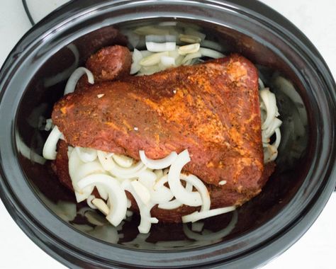 Seasoned tri-tip from Costco is ready for the Crock-Pot! Beef Loin Tri Tip Roast, Tri Tip Roast Crock Pot Recipe, Roast In Instant Pot, Authentic Carnitas Recipe, Carnitas Crockpot, Tritip Recipes, Tri Tip Roast, Crockpot Carnitas, Beef Loin