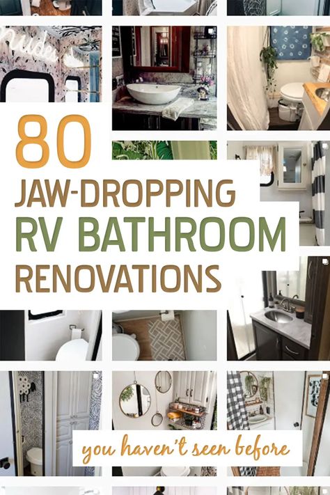 Camper Trailer Bathroom Remodel, Renovated Rv Bathroom, Remodeled Rv Bathrooms, Motorhome Remodel Before And After, Redo Rv Bathroom, Rv Over The Toilet Storage, Bathroom Camper Remodel, Diy Rv Shower Ideas, Rv Renovations Before And After