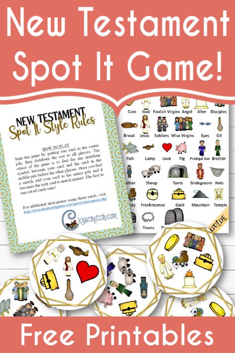 New Testament Scavenger Hunt, Spot It Game Printable Free, New Testament Games, The New Testament For Kids, Bible Matching Game Free Printables, New Testament Activities, Bible Bingo For Kids Free Printable, Bible Board Games Free Printable, Lds Primary Old Testament Games