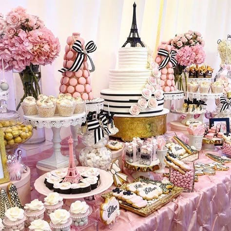 Paris Theme Dessert Table, Parisian Dessert Table, Paris Themed Party Ideas, Paris Birthday Party Ideas Decoration, Paris Decorations Party, French Dessert Table, Paris Dessert Table, Paris Tea Party, Parisian Tea Party