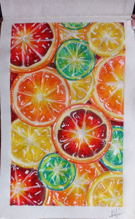 Fruit Food Art, Sliced Fruit Drawing, Citrus Fruit Drawing, Fruit Art Gcse, Fruit Drawing Realistic, Realistic Fruit Drawing, Drawing Ideas Fruit, Drawings Of Fruit, Coursework Art