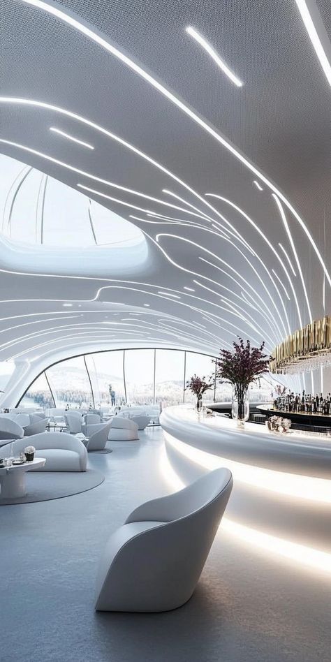 futuristic Lounge Futuristic Arena, Futuristic Gym, Futuristic Lounge, Futuristic Bar, Futuristic Elegance, Futuristic Interior Design, Resort 2025, Branding Inspo, Futuristic Interior