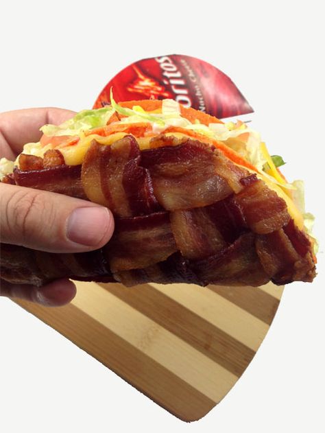 The Cheesy Bacon Weave Doritos Locos Taco Bacon Taco, Food Recipes Videos, Bacon Weave, Bacon Dishes, Taco Shell, Bacon Lover, Cheesy Bacon, Taco Stuffed Shells, Breakfast Tacos