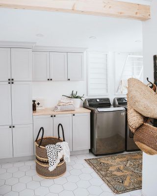 Flooring Laundry Room, Laundry Room Inspo, All Shall Be Well, Laundry Room/mudroom, White Laundry Rooms, Laundry Room Flooring, Basement Laundry Room, Small Family Room, White Laundry