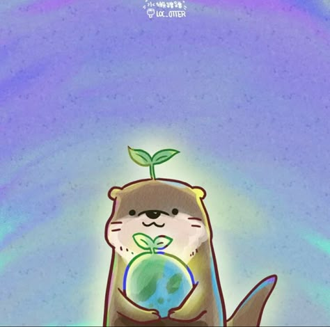 Aesthetic Earth Drawing, Earth Day Stickers, Happy Icon Aesthetic, Earth Drawing Aesthetic, Save The Earth Drawing, Cute Otters Drawing, Otter Puns, Otter Drawing, Earth Day Drawing