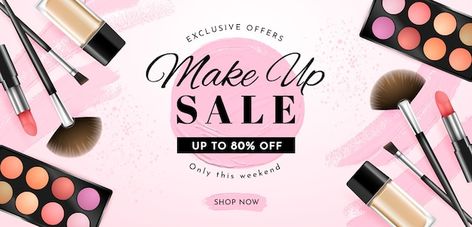 Realistic beauty sale banner with offer | Free Vector #Freepik #freevector #cosmetic-products #cosmetic-template #beauty-banner #beauty-template Makeup Banner, Beauty Banner, Beauty Template, Cosmetic Banner, Banner Design Layout, Store Banner, Cosmetics Banner, Makeup Sale, Website Banner