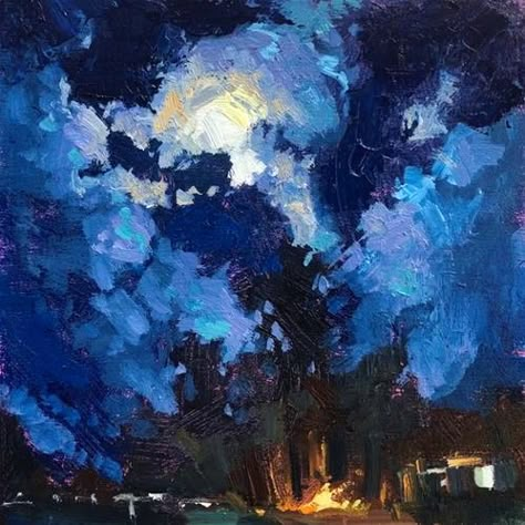 Chris Long, Long Painting, Moonlight Painting, Night Sky Painting, Night Landscape, Landscape Artwork, Daily Paintworks, Wood Panel, Fine Art Gallery