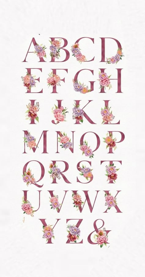 Floral Alphabet Letters Flower, Alphabet Flower Letters, Geometric Alphabet, Alphabet Decor, Floral Monogram Letter, Letters Flowers, Alphabet Monogram, Design Alphabet, Flower Alphabet