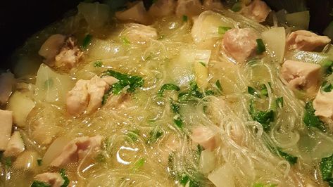 Chicken Long Rice Soup Recipe | Allrecipes Hawaiian Chicken Long Rice Recipe, Chicken Long Rice Hawaiian, Easy Chicken Rice Soup, Chicken Long Rice, Easy Filipino Recipes, Rice Noodle Recipes, Hawaiian Recipes, Easy Chicken And Rice, Rice Soup Recipes