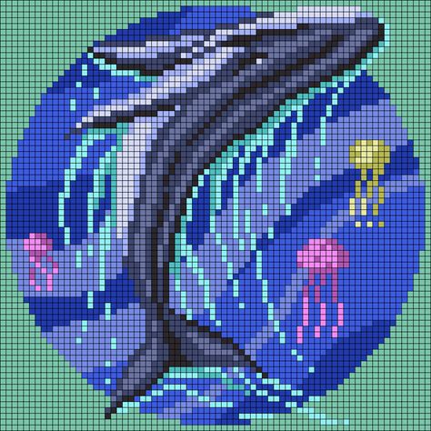 Alpha pattern #176881 Pixel Jellyfish, Jellyfish Pixel Art, Jellyfish Grid Pattern, Jellyfish Alpha Pattern, Fish Alpha Pattern, Ocean Alpha Pattern, Crochet Shark, Ocean Animals, Alpha Patterns