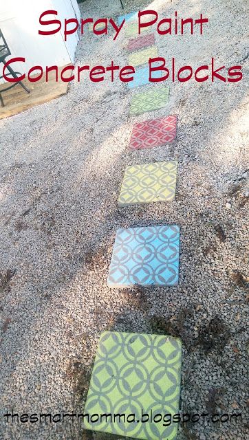 The Smart Momma: Spray Paint Concrete Blocks. This would be cool grouped together for a nice patio. Painted Concrete Patio Ideas, Spray Paint Concrete, Painted Concrete Patio, Painted Bricks Crafts, Painted Stepping Stones, Concrete Patio Ideas, Paint Concrete Patio, Painted Pavers, Brick Crafts