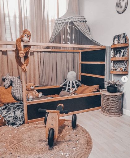 Curtain Canopy Bed, Kura Curtains, Ikea Kura Bunk, Ikea Toddler Bed, Cama Ikea Kura, Curtain Canopy, Bed Hacks, Kura Bed Hack, Ikea Bunk Bed